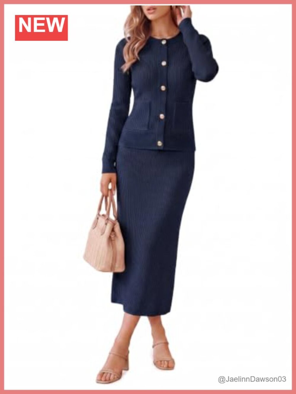 Women's 2 Piece Ribbed Knit Button Down Cardigan and Maxi Skirt Set
